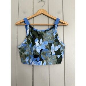 Aerie Aly Raisman Collection Sports Bra Blue Floral Crop Top L Large Workout
